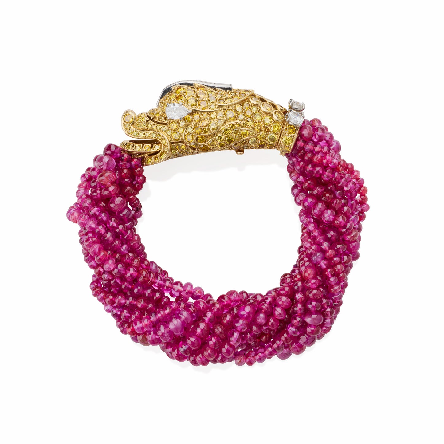 Macklowe Gallery Cartier Paris Diamond and Ruby Chimera Head Bracelet