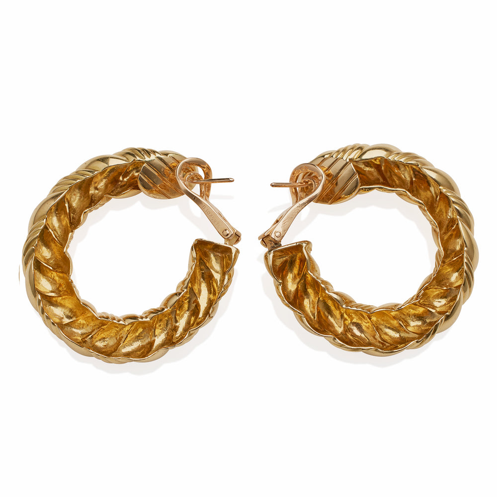 
                      
                        Macklowe Gallery Van Cleef & Arpels Paris 18K Gold Twisted Hoop Earrings
                      
                    