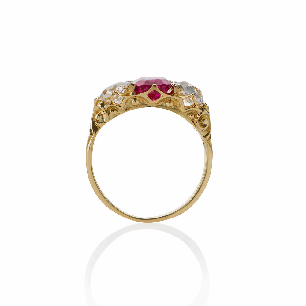 
                      
                        Macklowe Gallery Burmese Natural No Heat Ruby and Old Mine-cut Diamond Ring
                      
                    