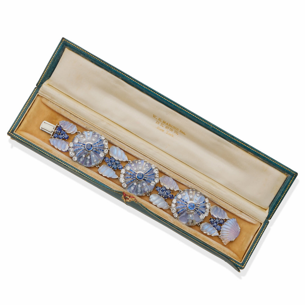 
                      
                        Macklowe Gallery Marcus & Co. Mid-Century Sapphire and Moonstone Brooch Bracelet
                      
                    