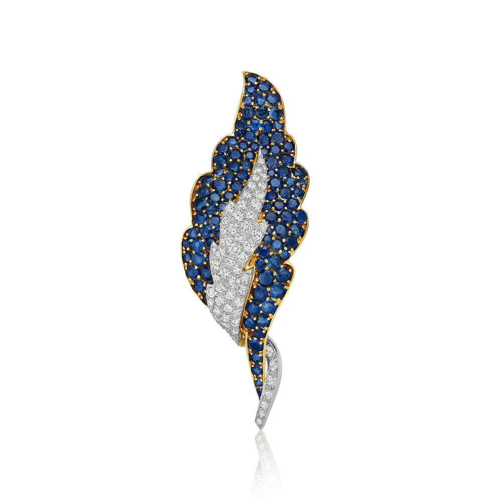 Macklowe Gallery Mid-Century Sapphire Leaf Brooch