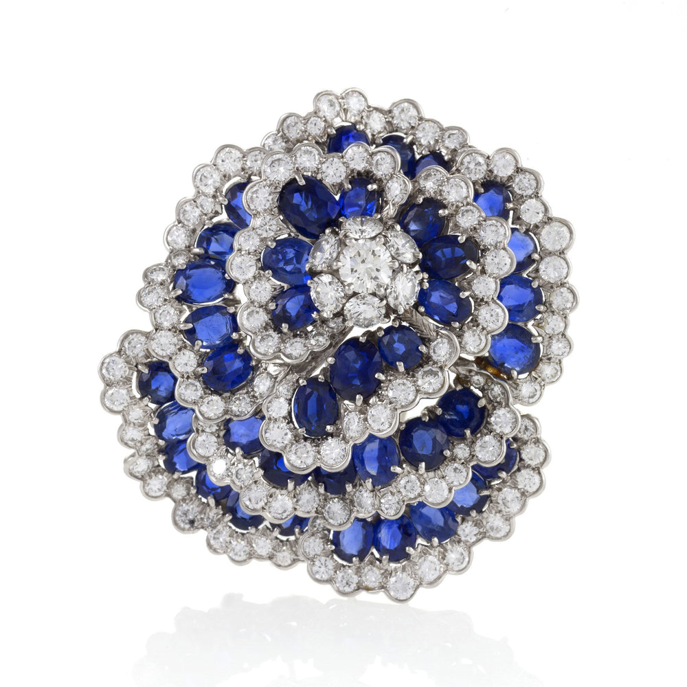 Macklowe Gallery Van Cleef & Arpels Sapphire and Diamond “Camellia” Brooch